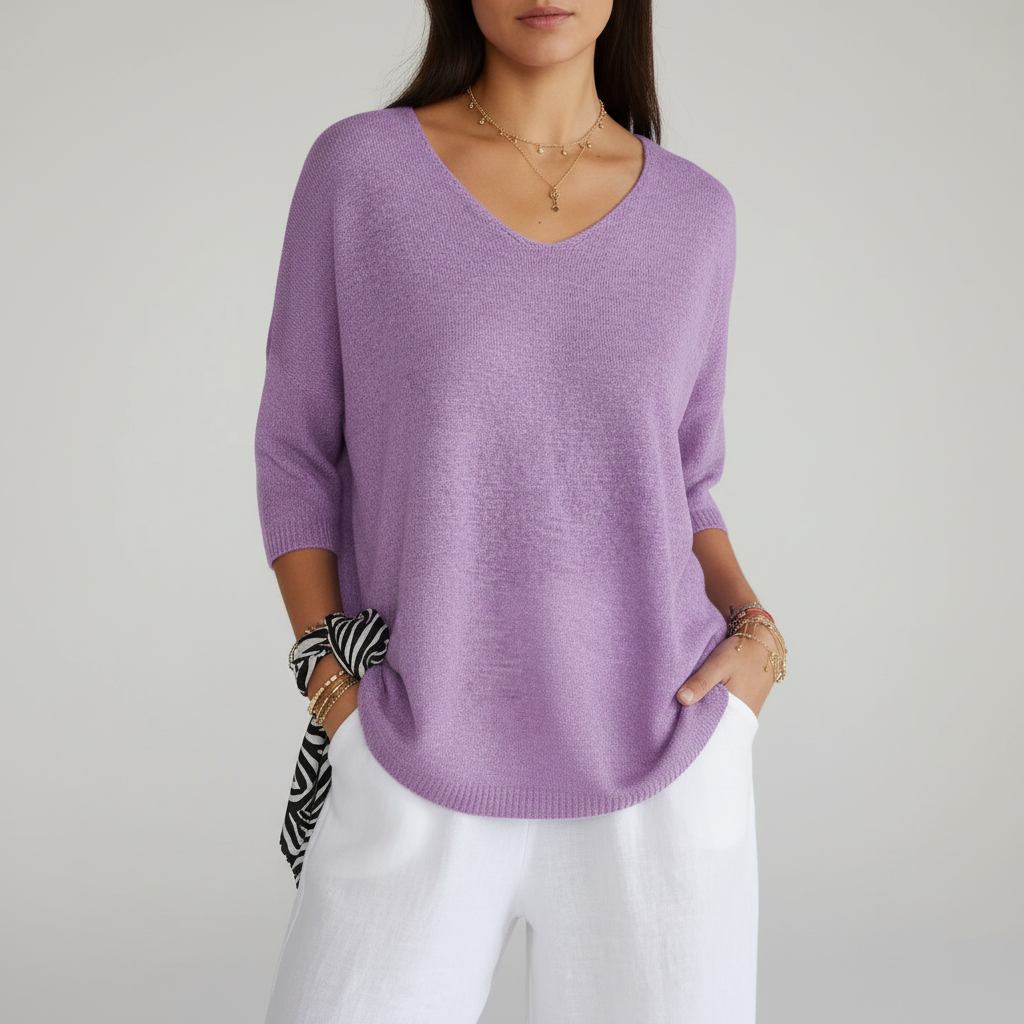 Women's Breathable V-Neck Knit Tee for Daytime