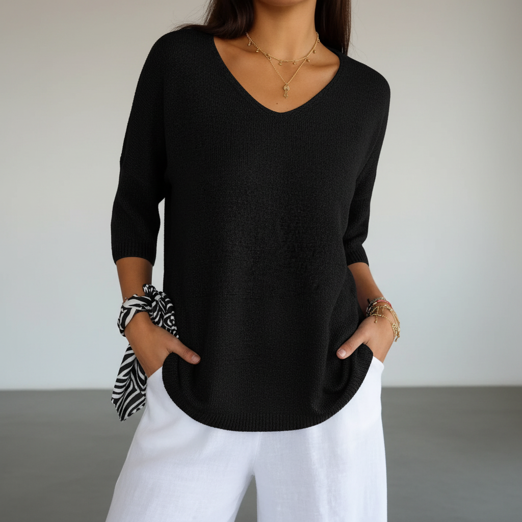 Women's Breathable V-Neck Knit Tee for Daytime