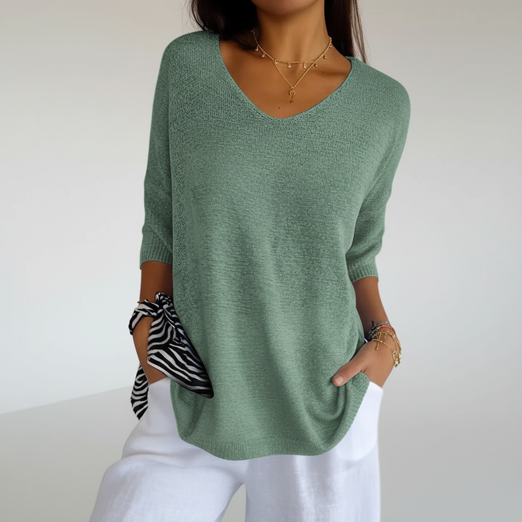 Women's Breathable V-Neck Knit Tee for Daytime