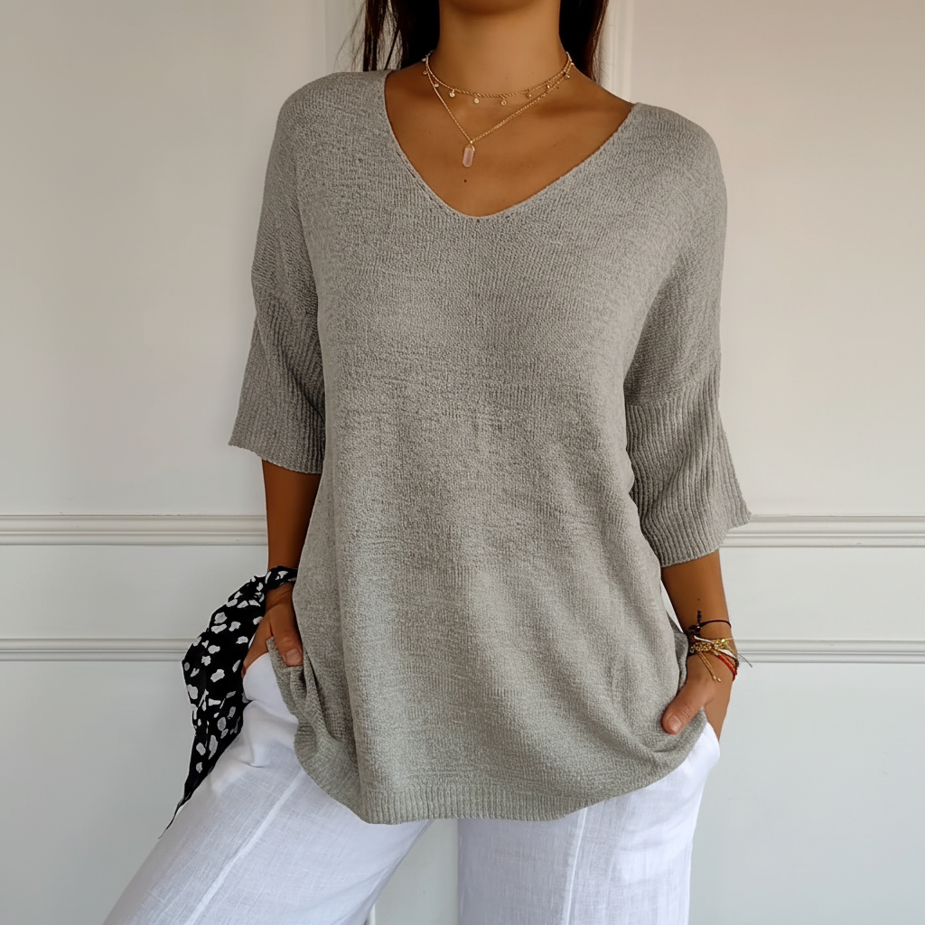Women's Breathable V-Neck Knit Tee for Daytime