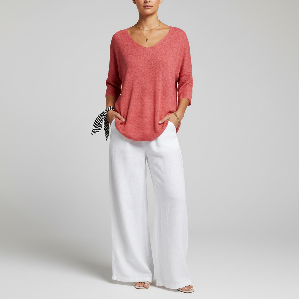 Women's Breathable V-Neck Knit Tee for Daytime