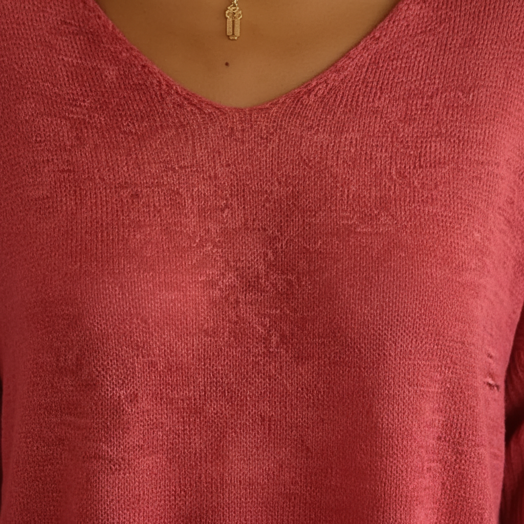 Women's Breathable V-Neck Knit Tee for Daytime