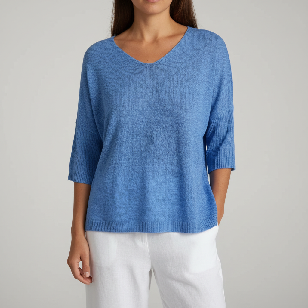 Women's Breathable V-Neck Knit Tee for Daytime
