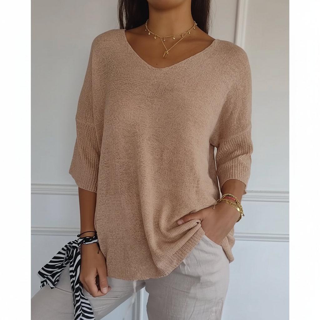 Women's Breathable V-Neck Knit Tee for Daytime