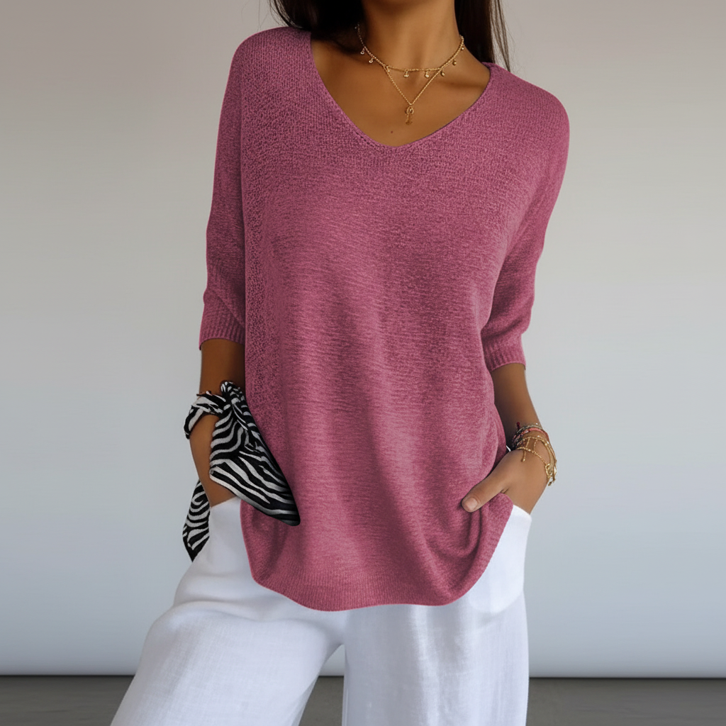 Women's Breathable V-Neck Knit Tee for Daytime