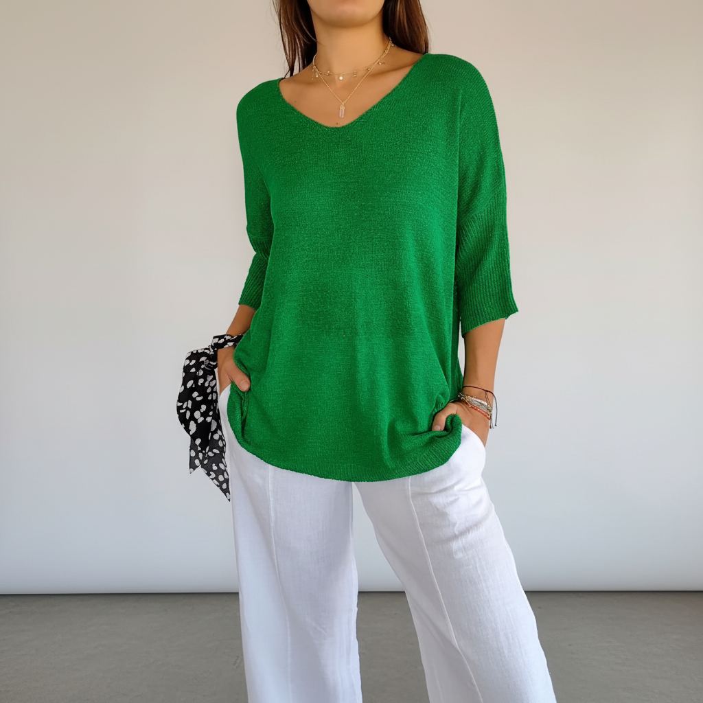 Women's Breathable V-Neck Knit Tee for Daytime
