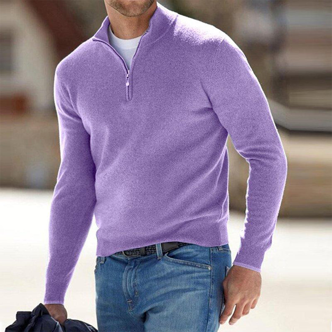 Men's Raised Collar Quarter Zip Lightweight Knit Pullover