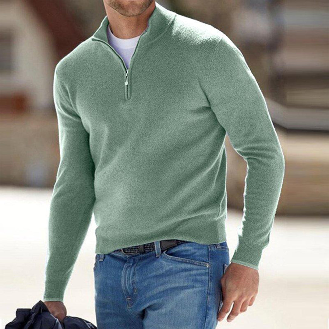 Men's Raised Collar Quarter Zip Lightweight Knit Pullover