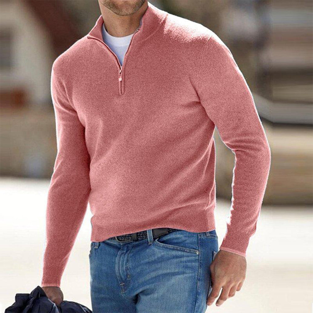 Men's Raised Collar Quarter Zip Lightweight Knit Pullover