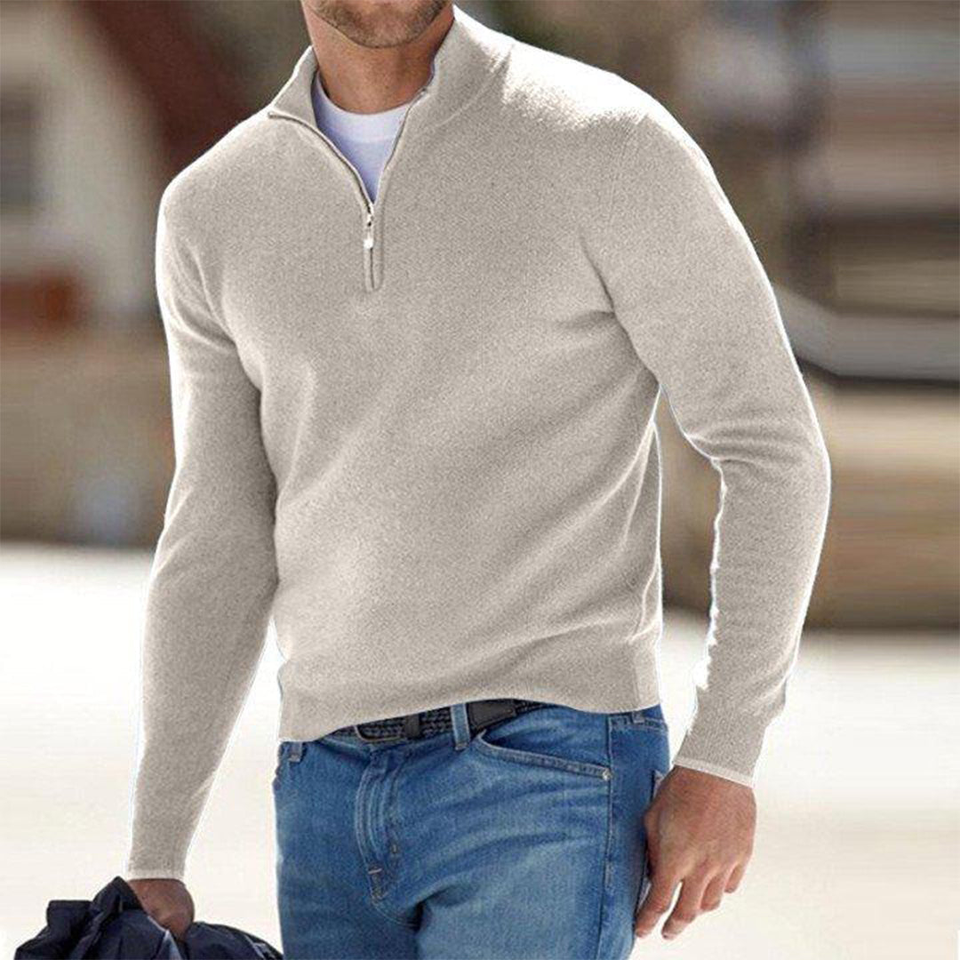 Men's Raised Collar Quarter Zip Lightweight Knit Pullover