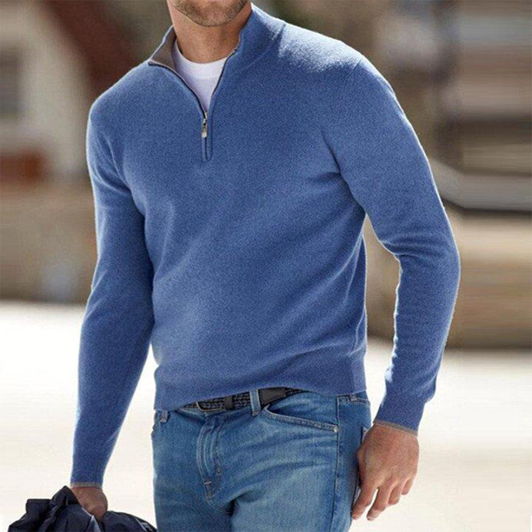 Men's Raised Collar Quarter Zip Lightweight Knit Pullover