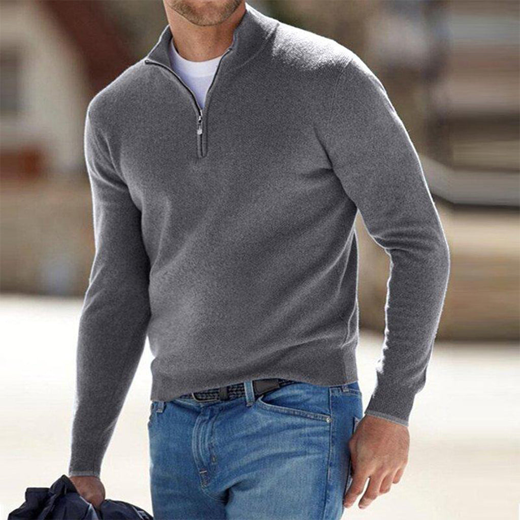 Men's Raised Collar Quarter Zip Lightweight Knit Pullover