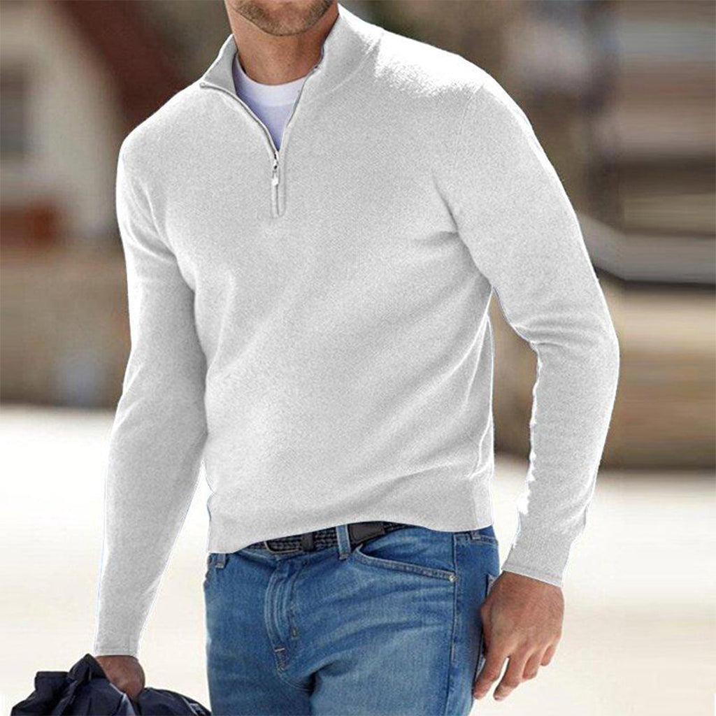 Men's Raised Collar Quarter Zip Lightweight Knit Pullover