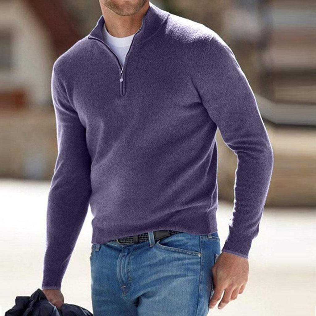 Men's Raised Collar Quarter Zip Lightweight Knit Pullover