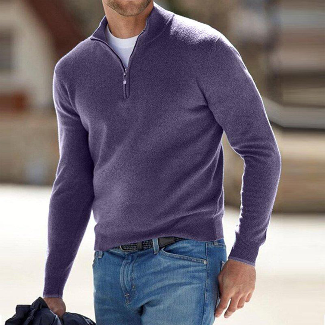 Men's Raised Collar Quarter Zip Lightweight Knit Pullover