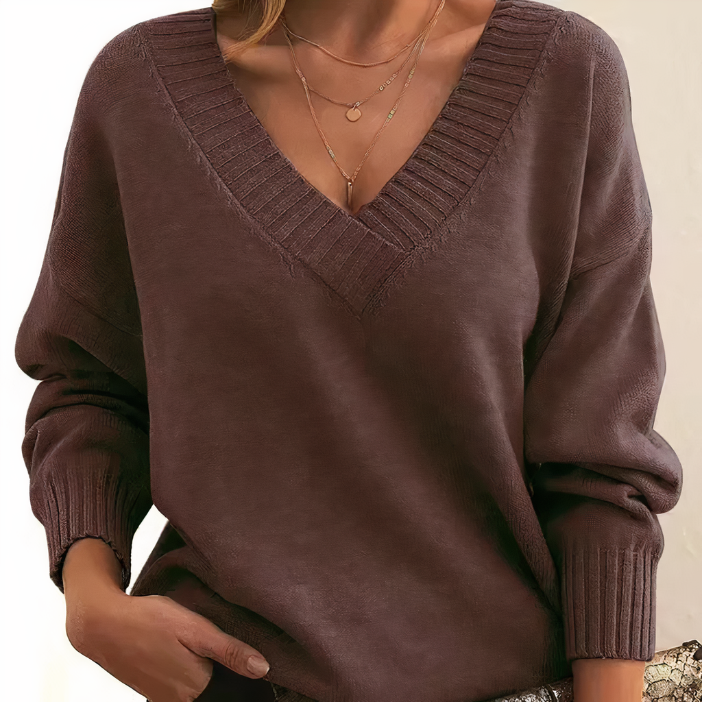 Women's Deep V-Neck Soft Knit Sweater for Office