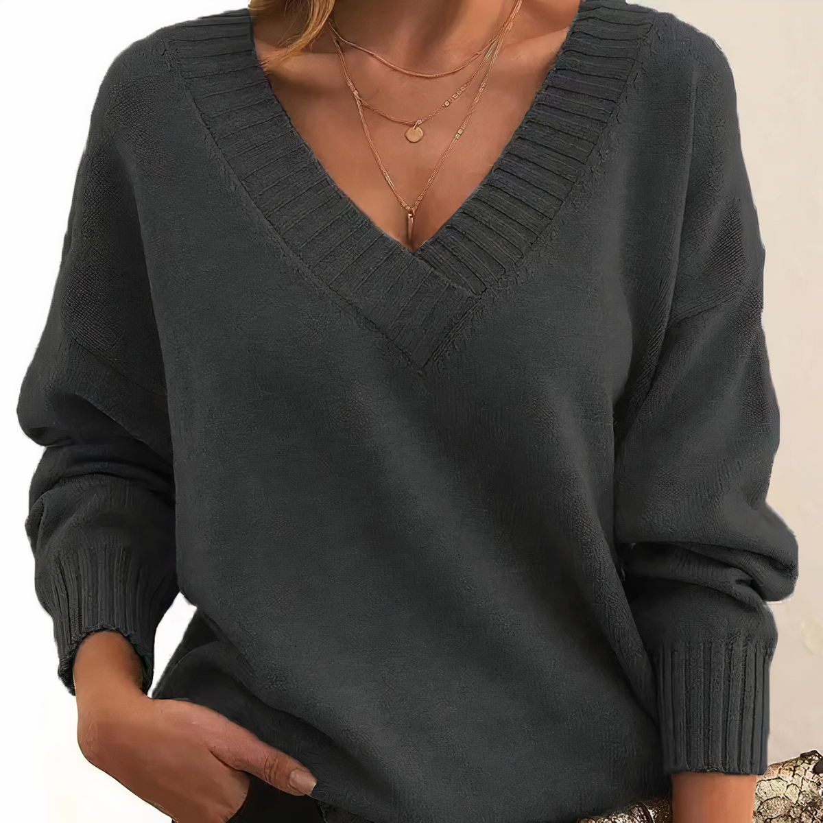 Women's Deep V-Neck Soft Knit Sweater for Office