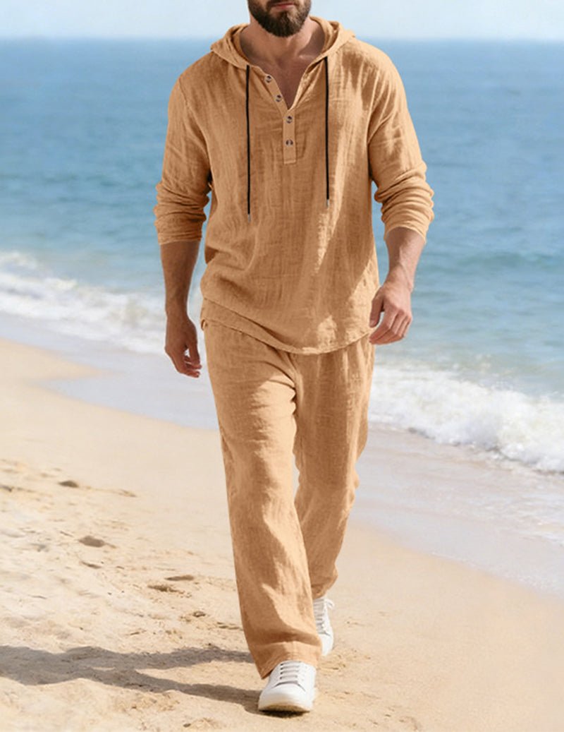 Men's Hooded Henley Placket Loungewear Set