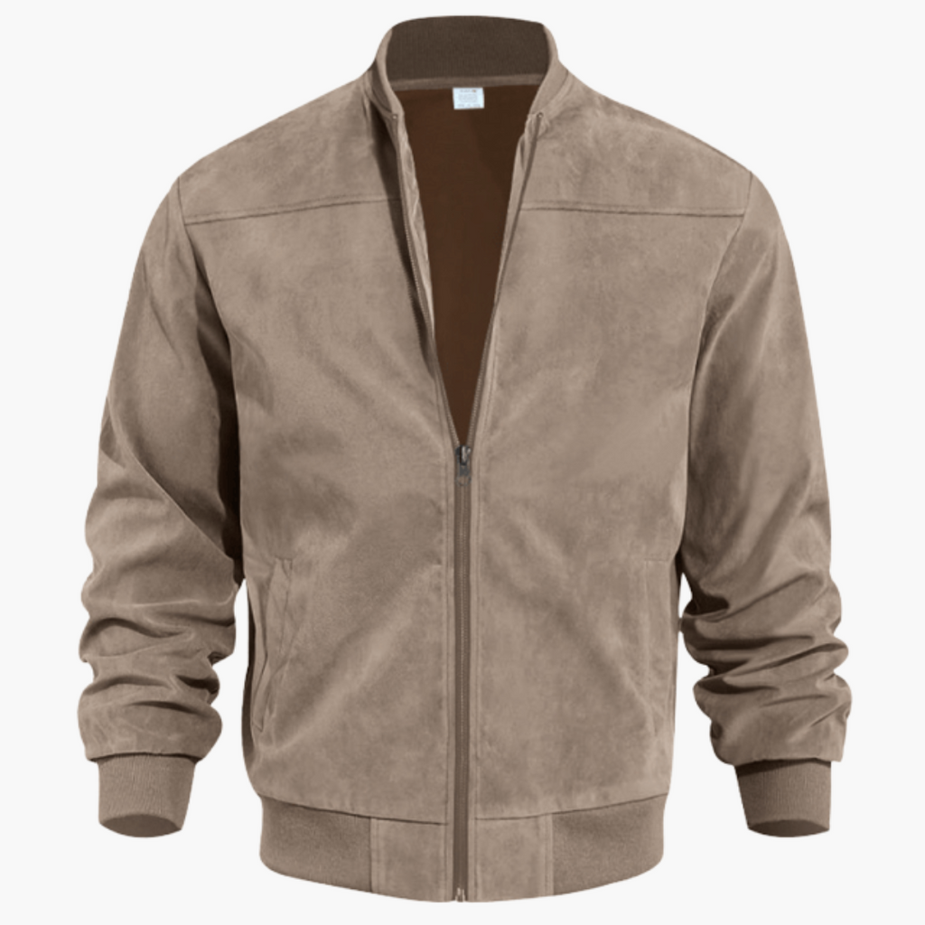 Men's Suede Bomber Coat with Soft Textured Finish