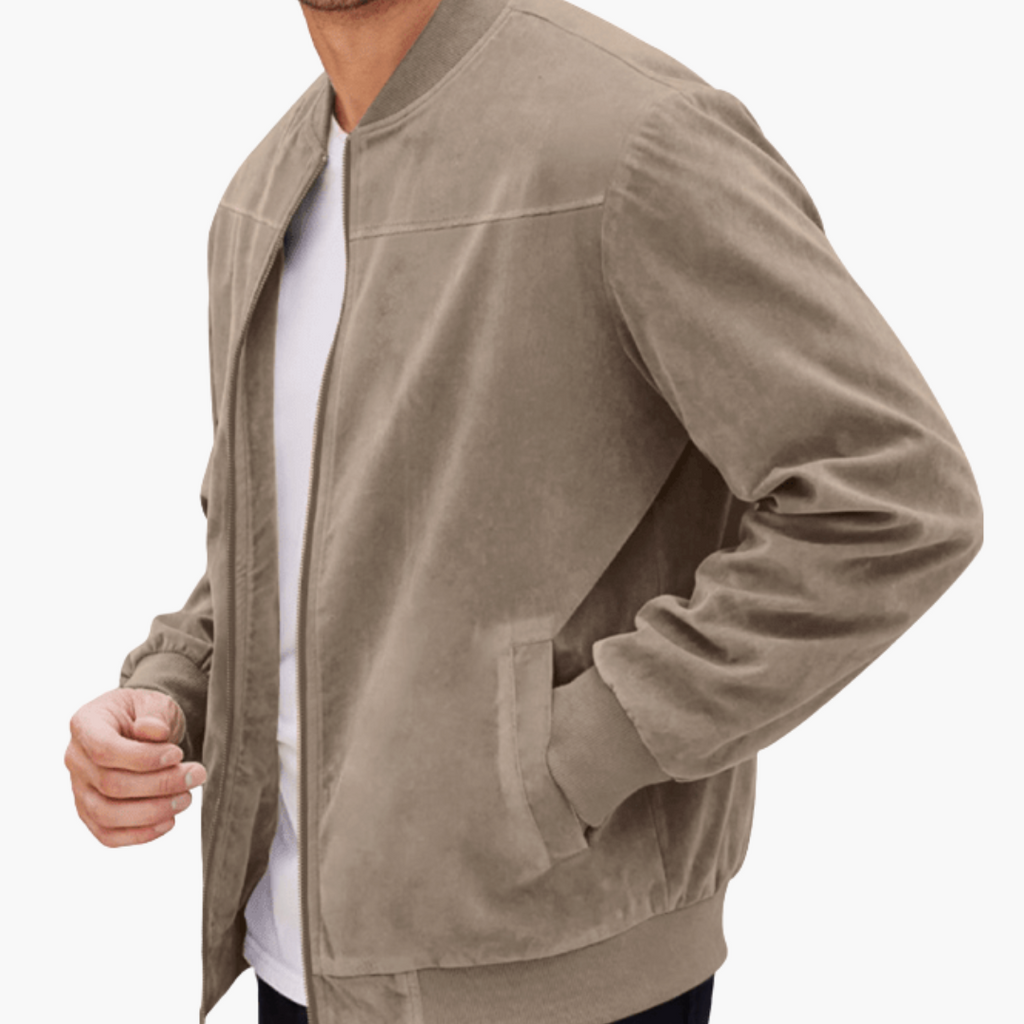 Men's Suede Bomber Coat with Soft Textured Finish