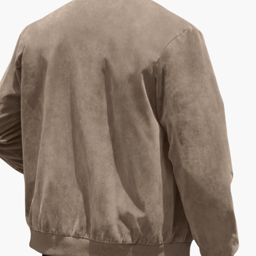 Men's Suede Bomber Coat with Soft Textured Finish