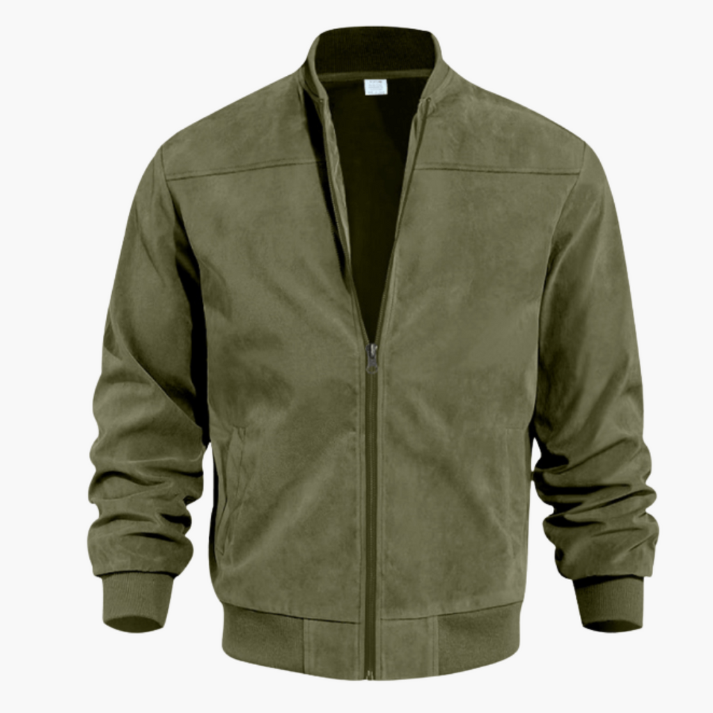 Men's Suede Bomber Coat with Soft Textured Finish