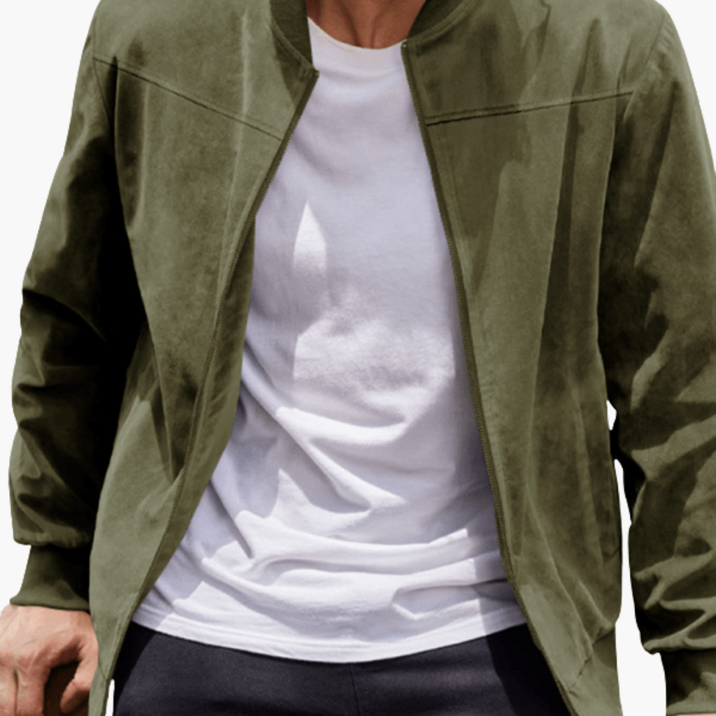 Men's Suede Bomber Coat with Soft Textured Finish
