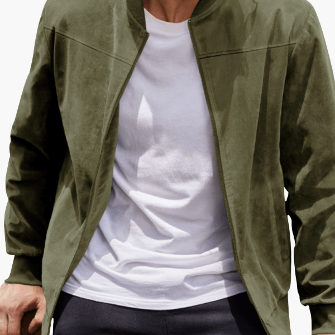 Men's Suede Bomber Coat with Soft Textured Finish