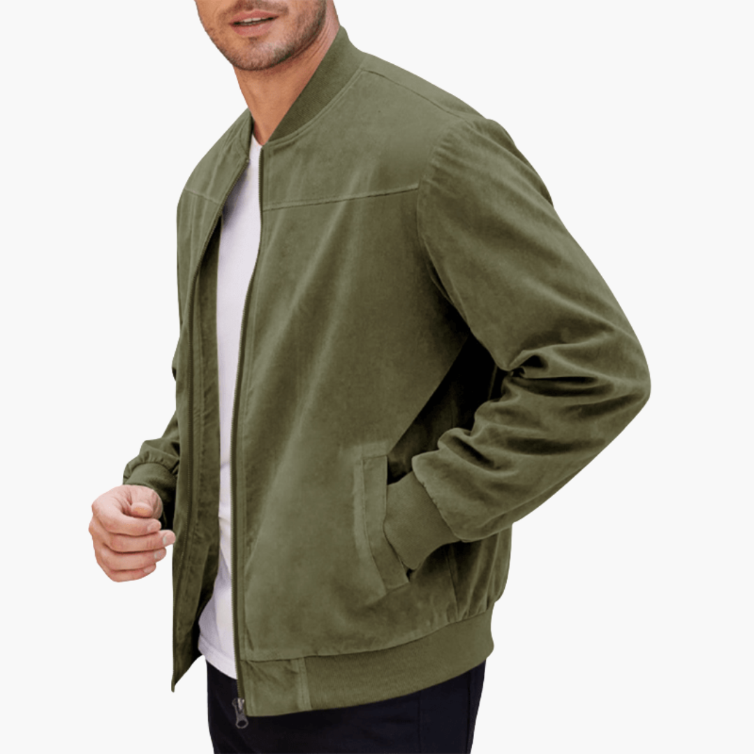 Men's Suede Bomber Coat with Soft Textured Finish