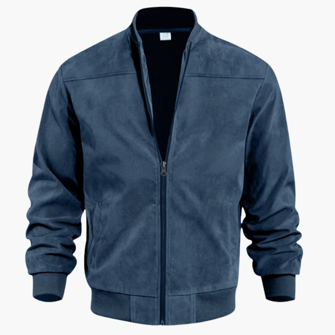 Men's Suede Bomber Coat with Soft Textured Finish