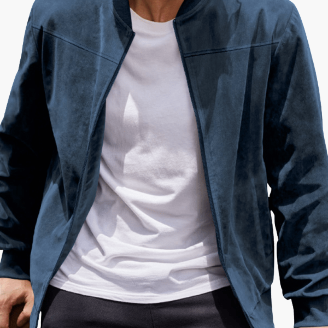 Men's Suede Bomber Coat with Soft Textured Finish