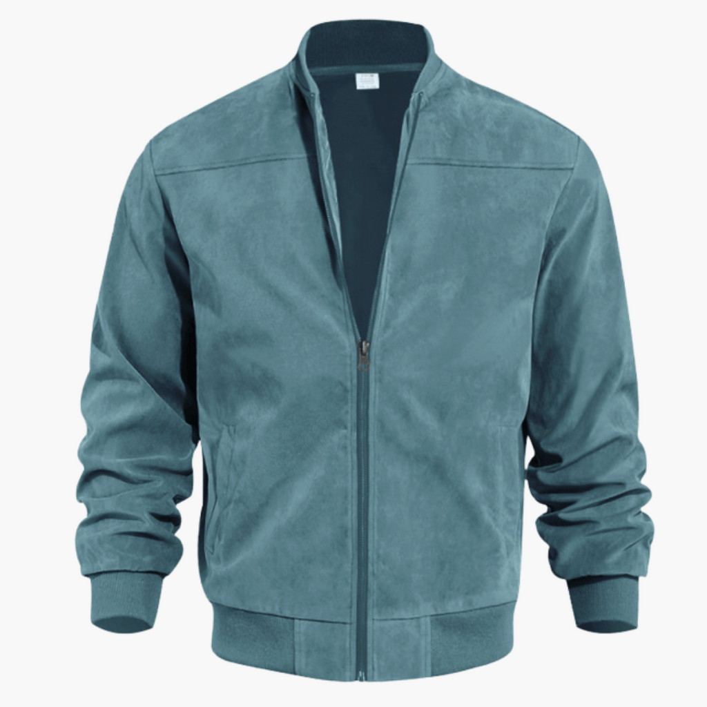 Men's Suede Bomber Coat with Soft Textured Finish