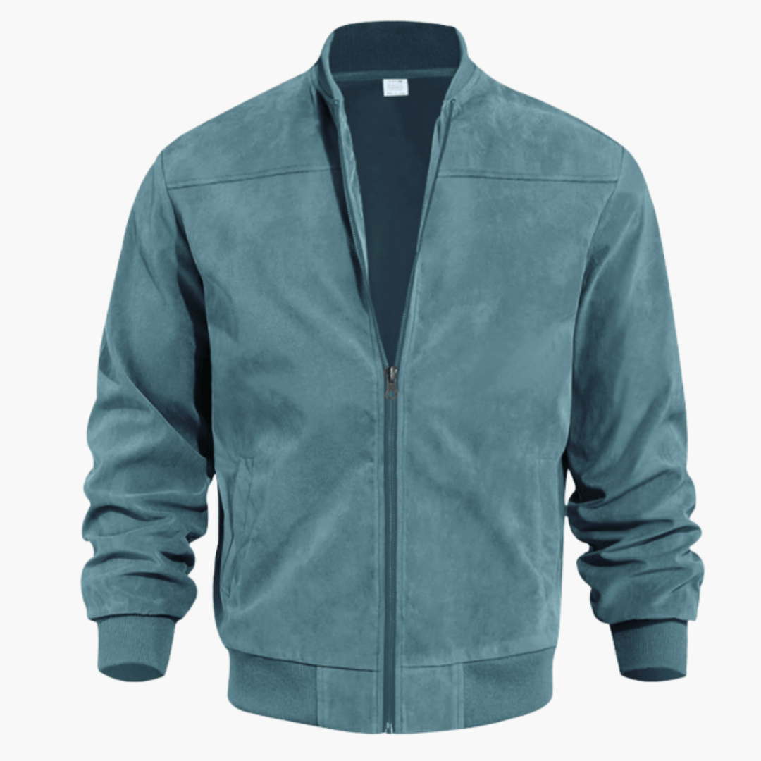 Men's Suede Bomber Coat with Soft Textured Finish