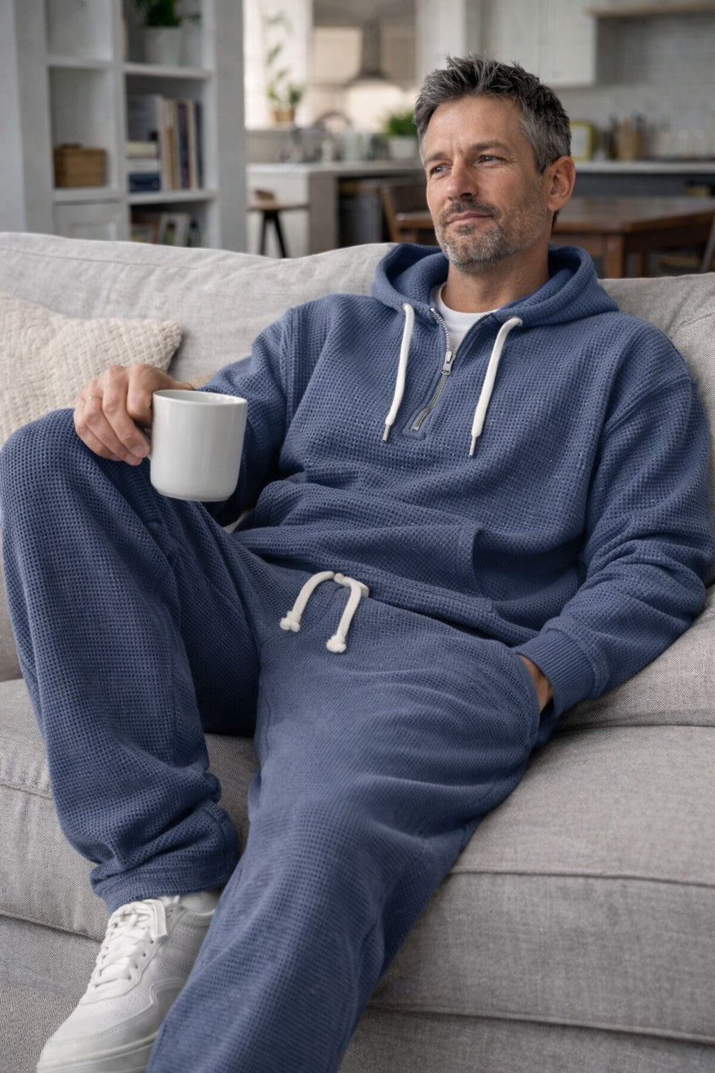 Men's Half-Zip Waffle Knit Hooded Jogger Set