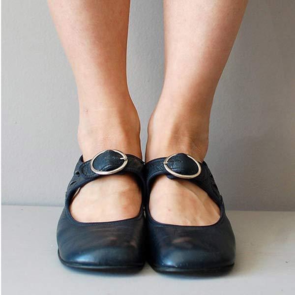 Women's Single Buckle Strap Leather Mary Jane Shoes