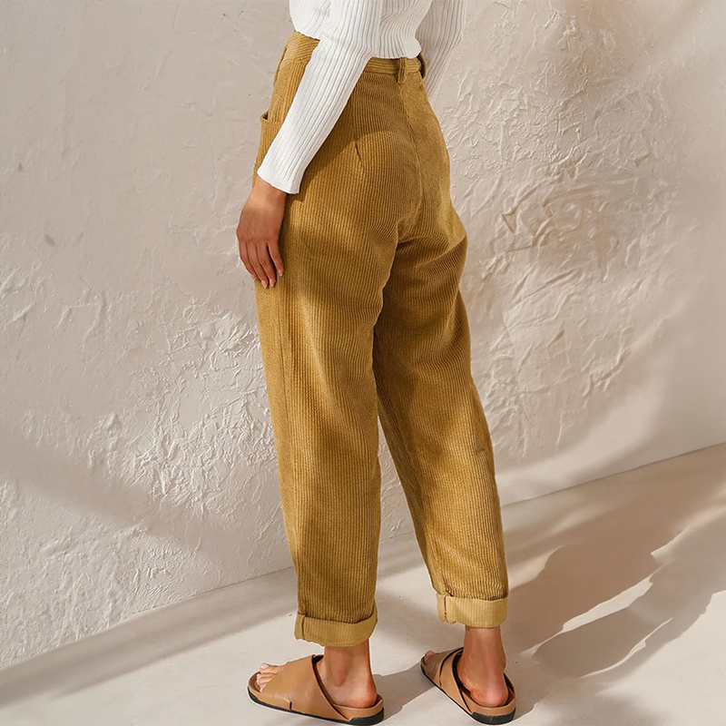 Women's Casual Pleated High-Waisted Corduroy Pants
