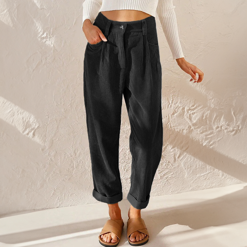 Women's Casual Pleated High-Waisted Corduroy Pants