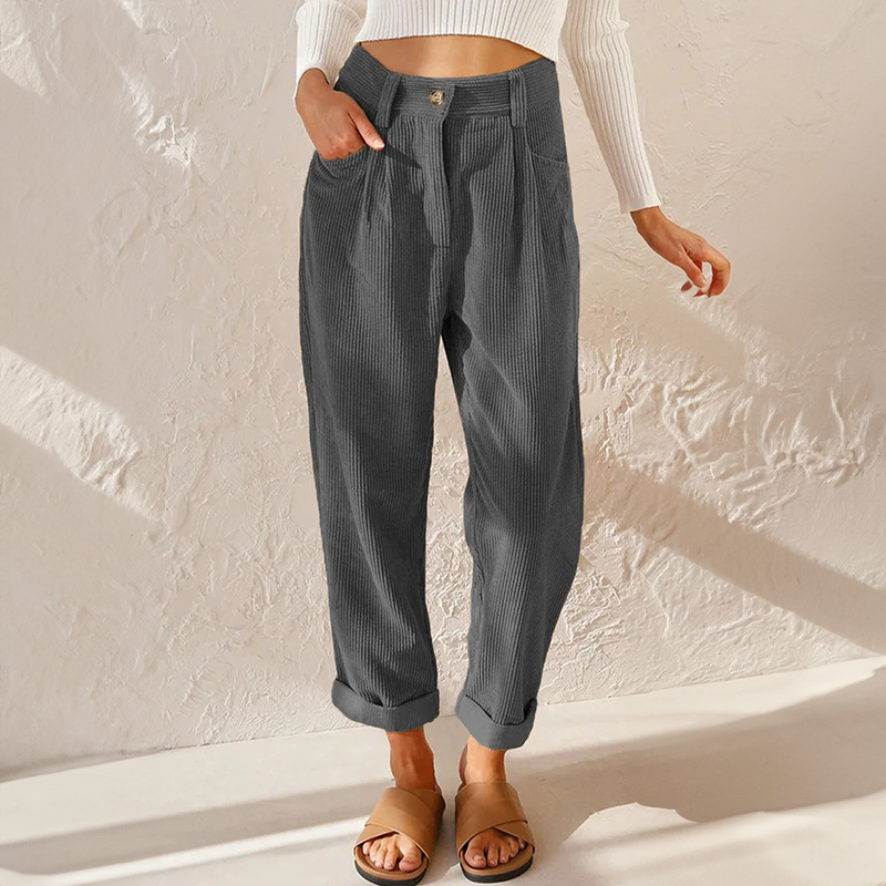 Women's Casual Pleated High-Waisted Corduroy Pants
