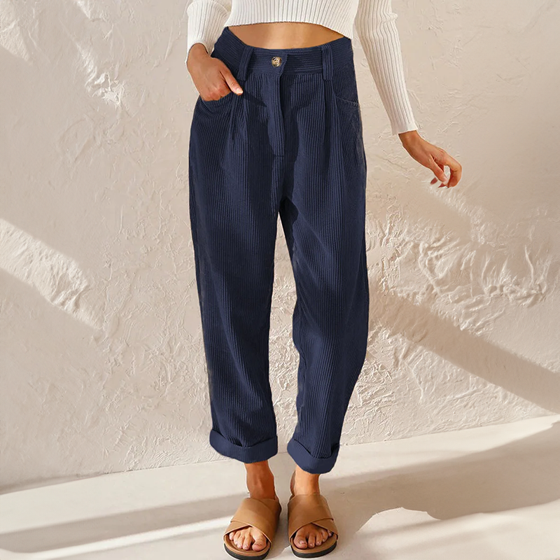 Women's Casual Pleated High-Waisted Corduroy Pants