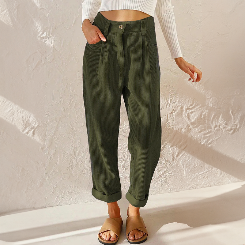 Women's Casual Pleated High-Waisted Corduroy Pants