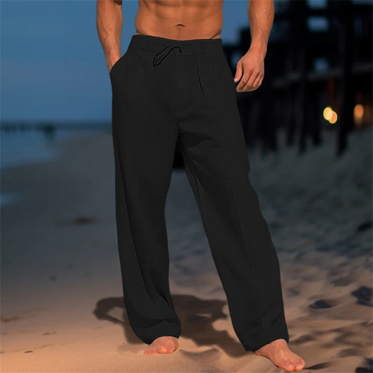 Men's Drawstring Waist Pleated Smart Casual Pants