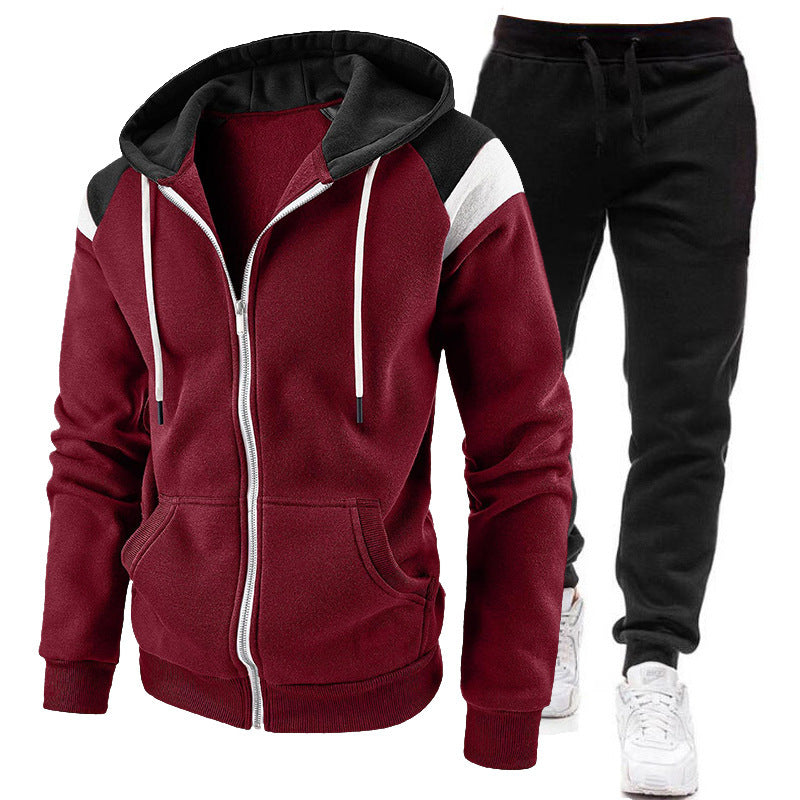 Men's Fleece Lined Paneled Zip Hoodie Jogger Set