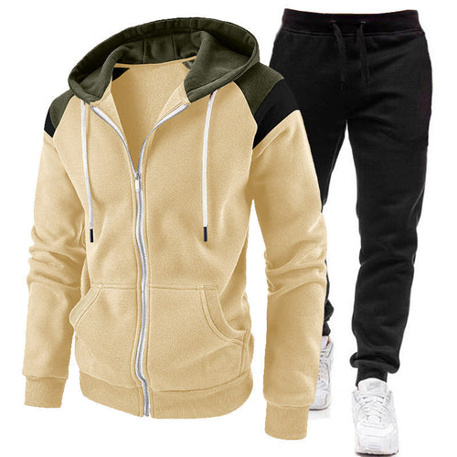 Men's Fleece Lined Paneled Zip Hoodie Jogger Set