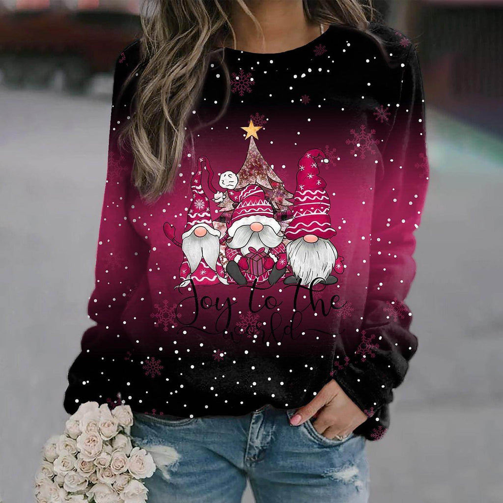 Women's Festive Gnome Print Crew Neck Holiday Sweatshirt