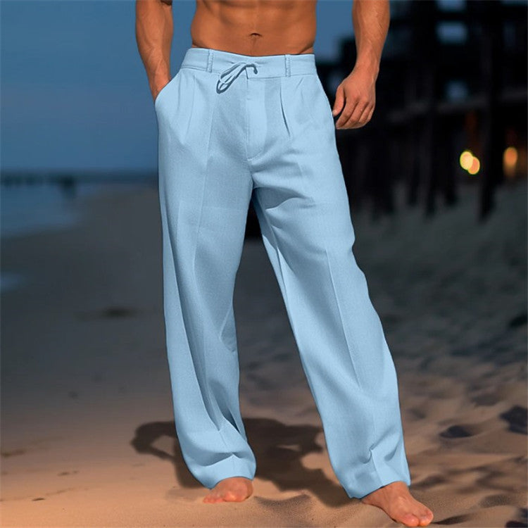 Men's Drawstring Waist Pleated Smart Casual Pants
