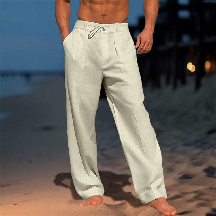 Men's Drawstring Waist Pleated Smart Casual Pants