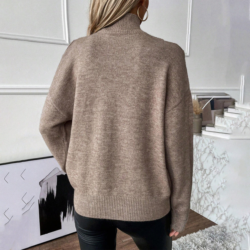 Women's Layered Knit Turtleneck Off-Shoulder Winter Pullover