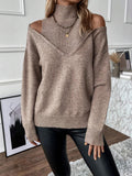 Women's Layered Knit Turtleneck Off-Shoulder Winter Pullover