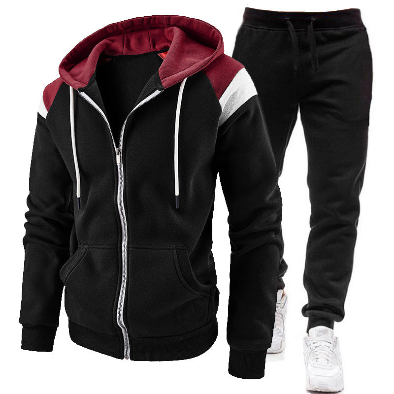Men's Fleece Lined Paneled Zip Hoodie Jogger Set