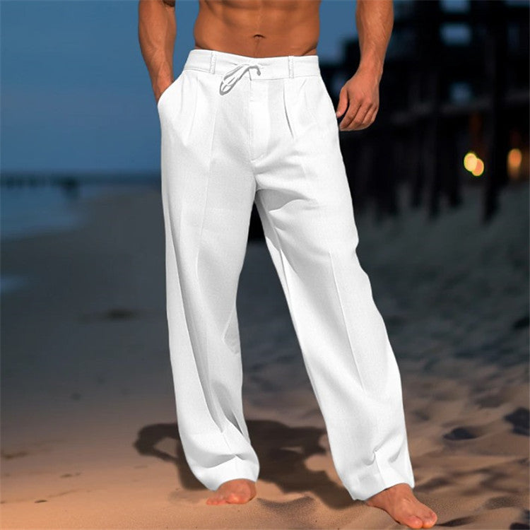 Men's Drawstring Waist Pleated Smart Casual Pants